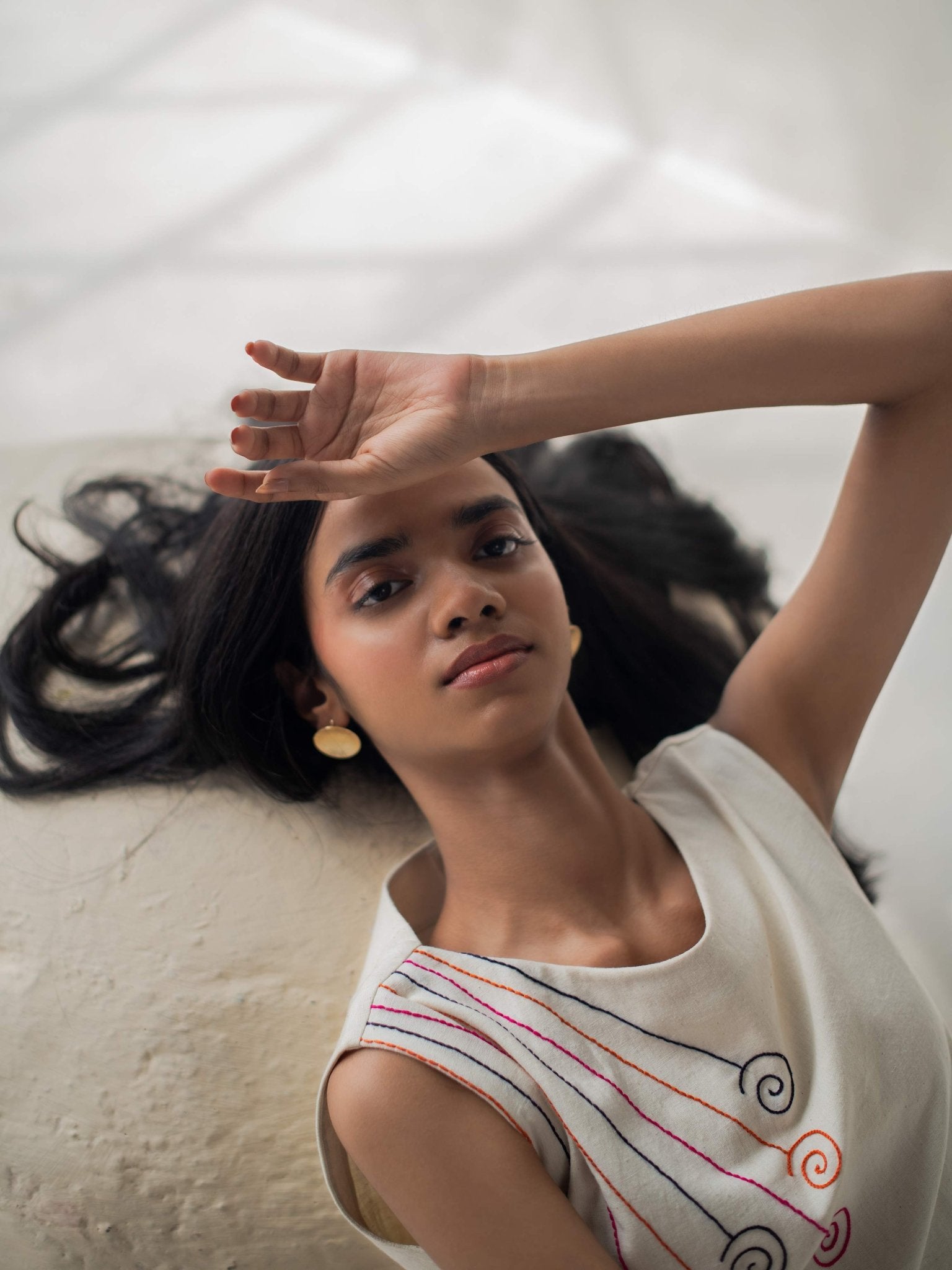 Elegant Ivory Khadi Drawstring Top for Women – Womens Top on Brown Living™. SKU: DCSS25L01S. Img 8.