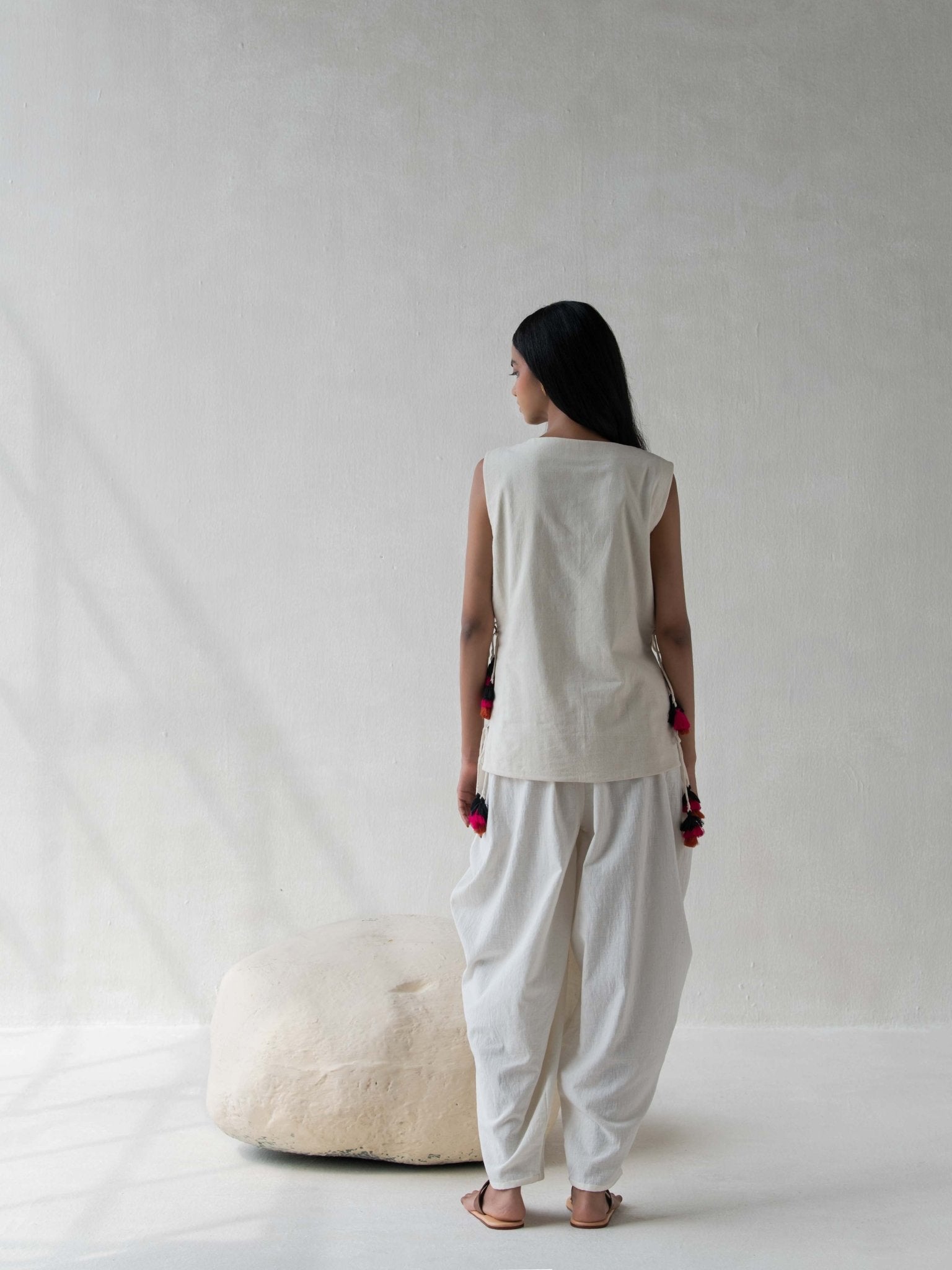 Elegant Ivory Khadi Drawstring Top for Women – Womens Top on Brown Living™. SKU: DCSS25L01S. Img 4.