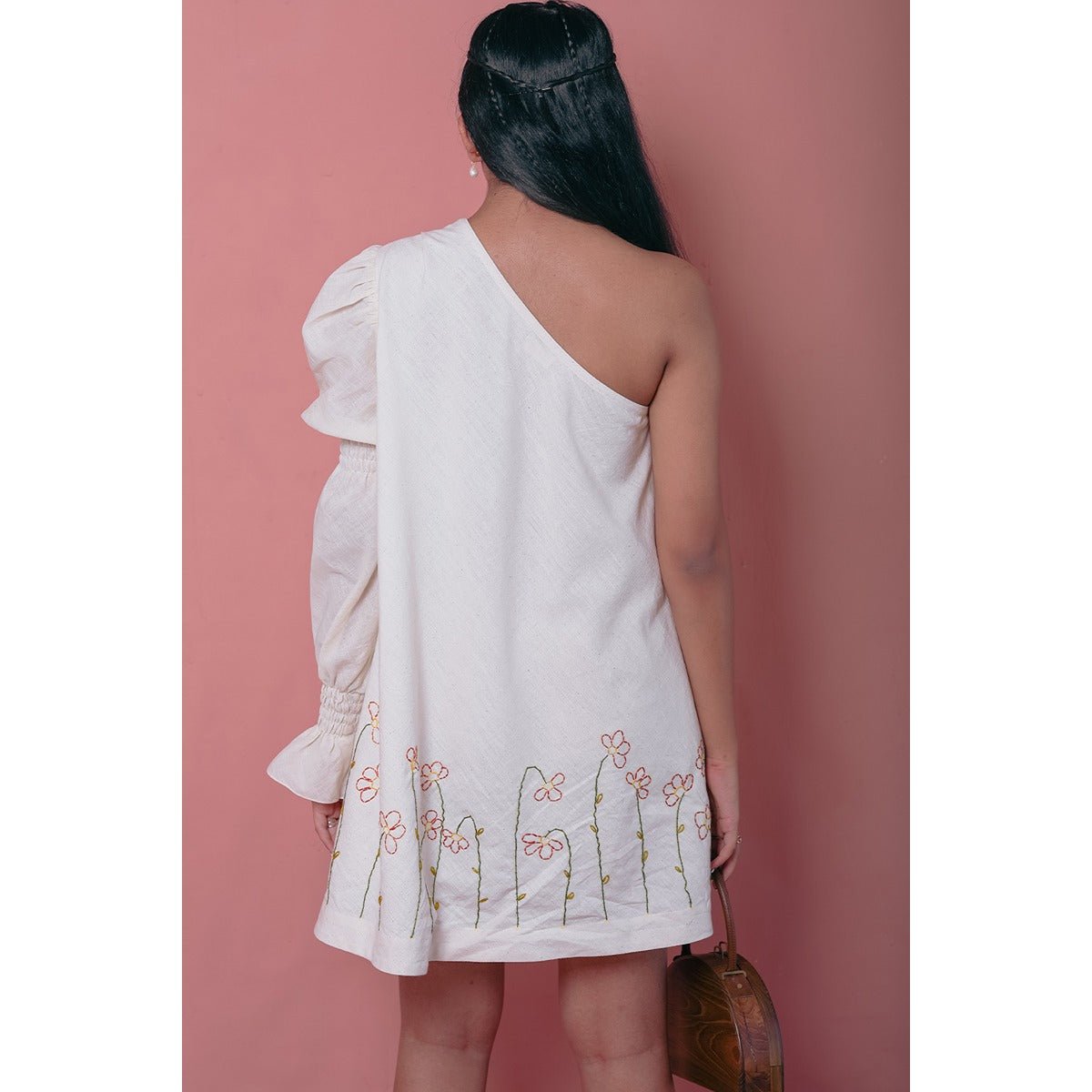 Elira Khadi Shift Dress | Handwoven Cotton Minimal Dress for Women – Womens Dress on Brown Living™. SKU: DL0133XSn. Img 4.