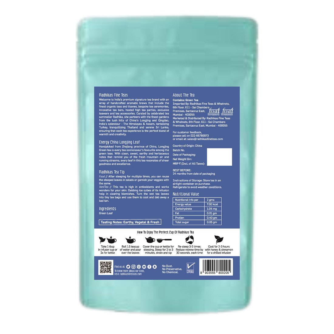 Energy China Longjing Leaf - A Pan - Roasted Green Tea for Energy and Health | Verified Sustainable by Brown Living™