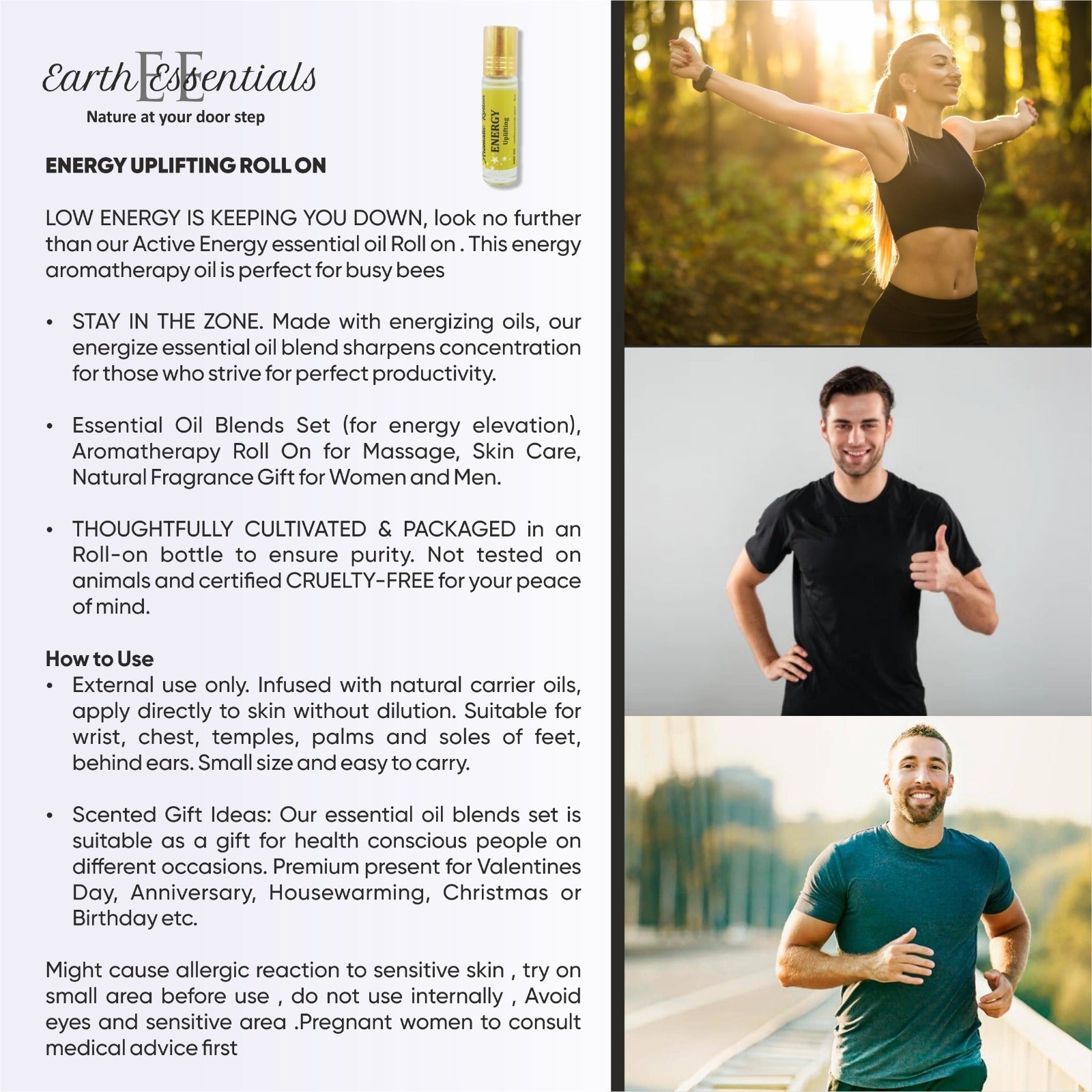 Energy Uplifting Roll - On 8 ml – Natural Energy Elevation Blend – Essential Oils on Brown Living™. SKU: E-ENERGY-06. Img 5.