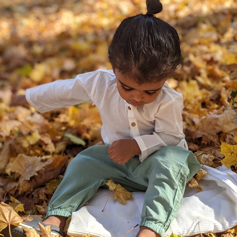 Essential White Kurta with Pants – Kids Daywear Sets on Brown Living™. SKU: 186 - 06124 - PLN - WHT - KUR+PLN - WHT - PYJ1. Img 9.