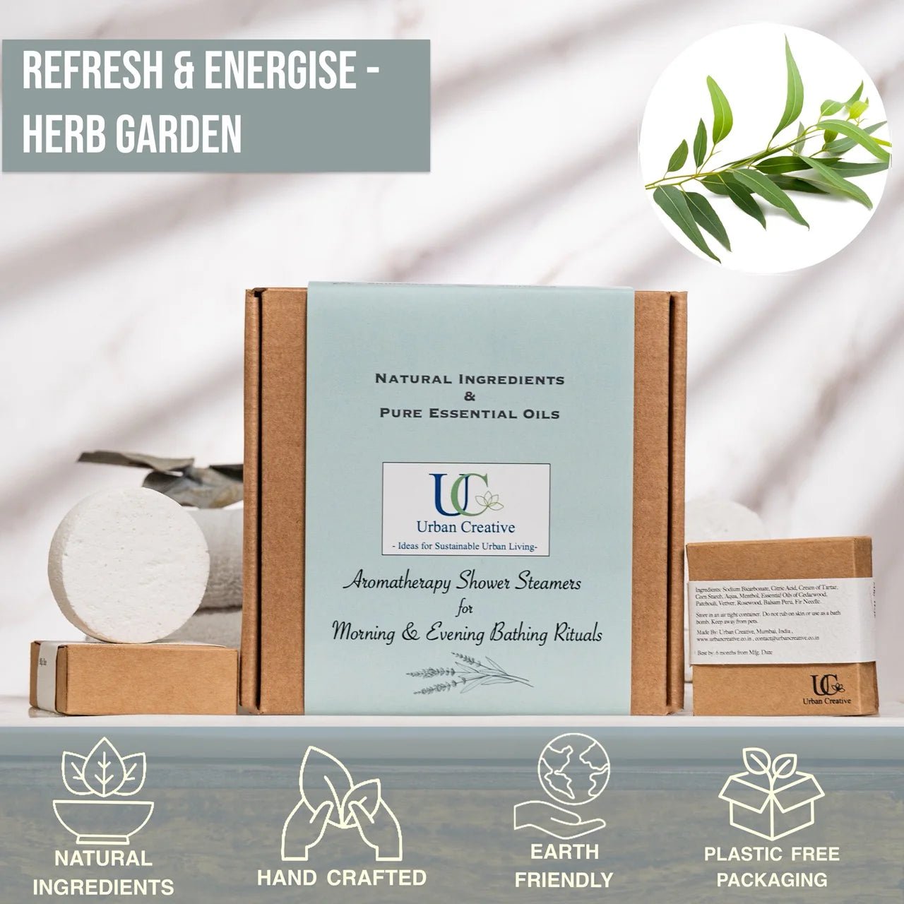 Eucalyptus And Rosemary Shower Steamers Refresh Set Of 4 – Bath Salt on Brown Living™. SKU: SS_4ER_GS. Img 2.