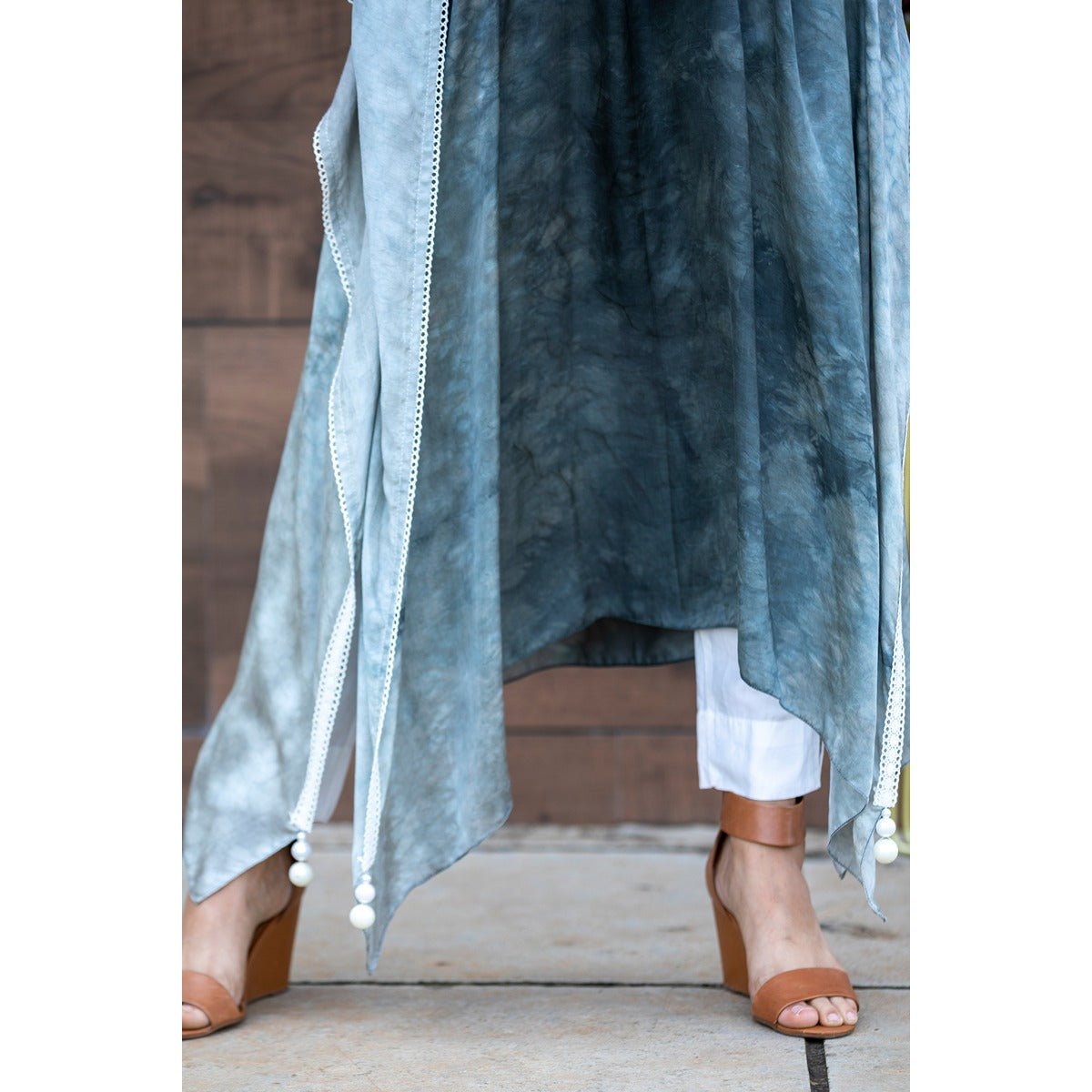 Eve Kaftan Kurti | Flowy Satin Kaftan Style Kurti for Women – Womens Ethnic Sets on Brown Living™. SKU: TMS0162-XS. Img 3.