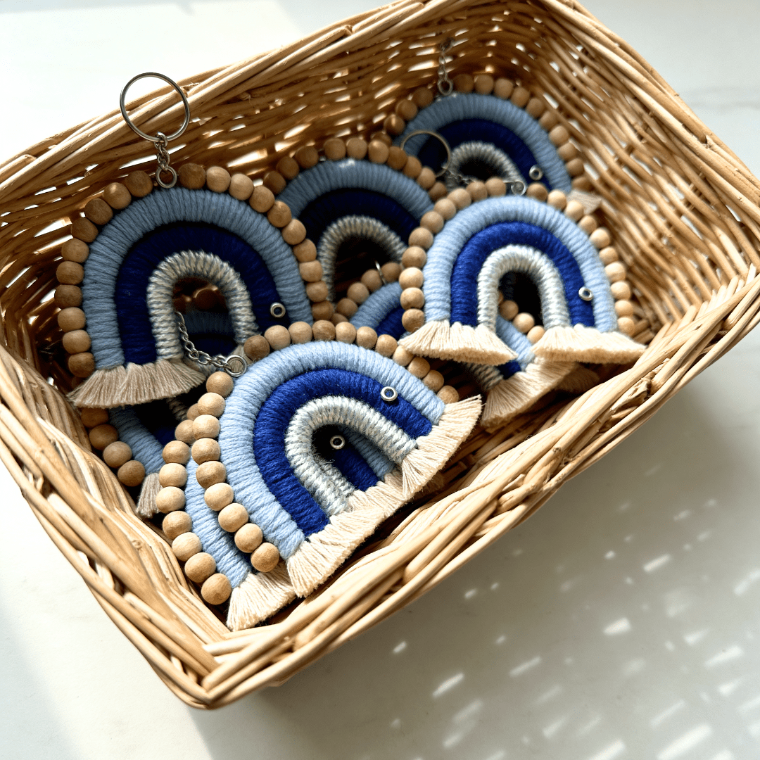 Evil Eye Rainbow Keychain Protective Charm Key Ring – Gift Giving on Brown Living™. SKU: MK-RBW-001. Img 1.