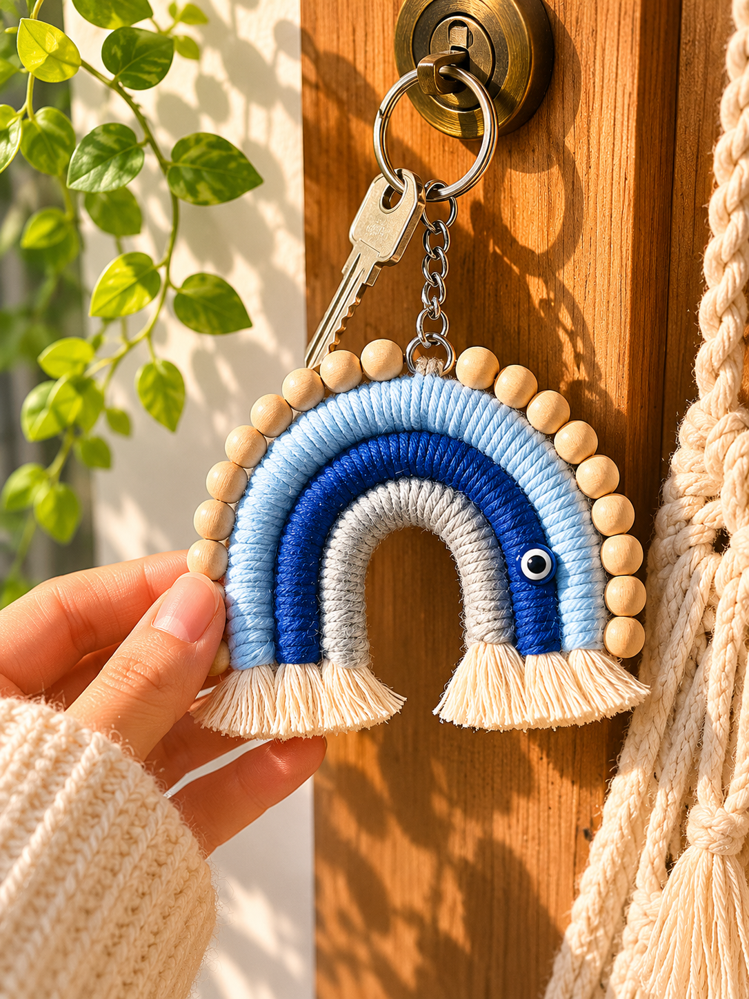 Evil Eye Rainbow Keychain Protective Charm Key Ring – Gift Giving on Brown Living™. SKU: MK-RBW-001. Img 1.