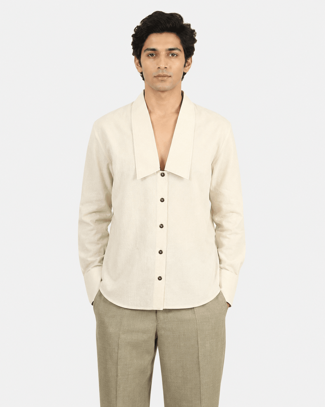 Extended Collar Shirt – Elegant Modern Fashion Statement – Womens Shirt on Brown Living™. SKU: ACB2026004. Img 6.