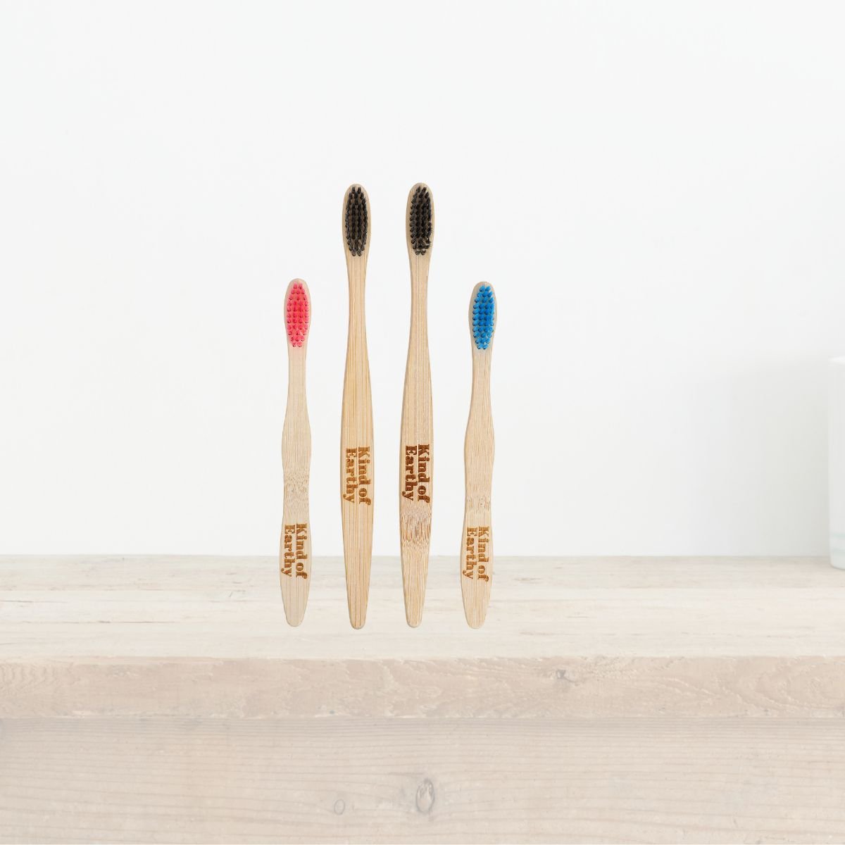 Family Bamboo Toothbrush Set | 2 Adult 2 Kids Brushes & Tongue Cleaner – Tooth Brush on Brown Living™. SKU: KOE-016-MI. Img 2.