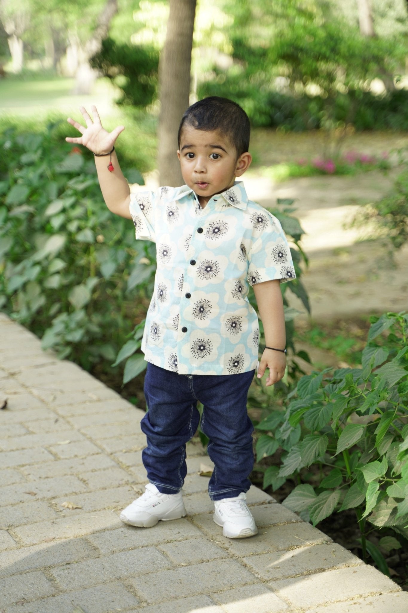 Farhaan Shirt I Bright Blue Floral Cotton Shirt for Boys – Kids Daywear Sets on Brown Living™. SKU: ZBBFA. Img 1.