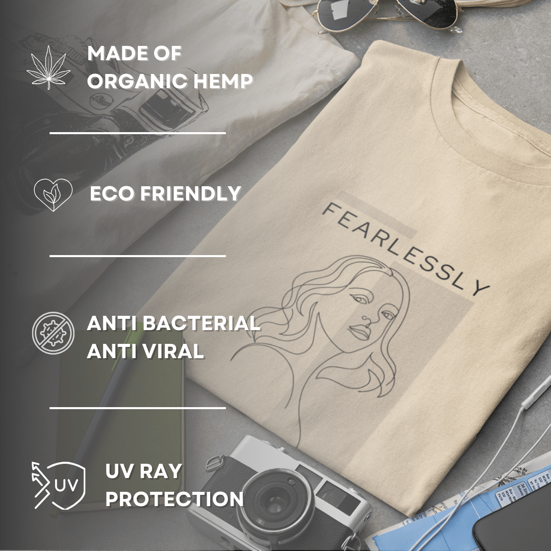 Fearless Hemp T-Shirt For Women – Womens T-Shirt on Brown Living™. SKU: Fearless-Sn. Img 6.