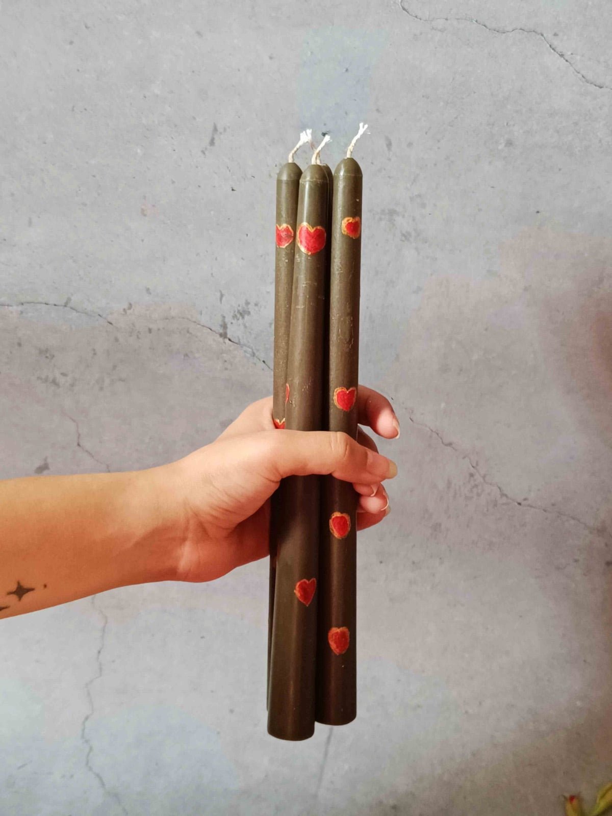Fiery Heart Hand - painted Tapered Soywax Candles - Set of 4 (Chocolate) | Verified Sustainable by Brown Living™