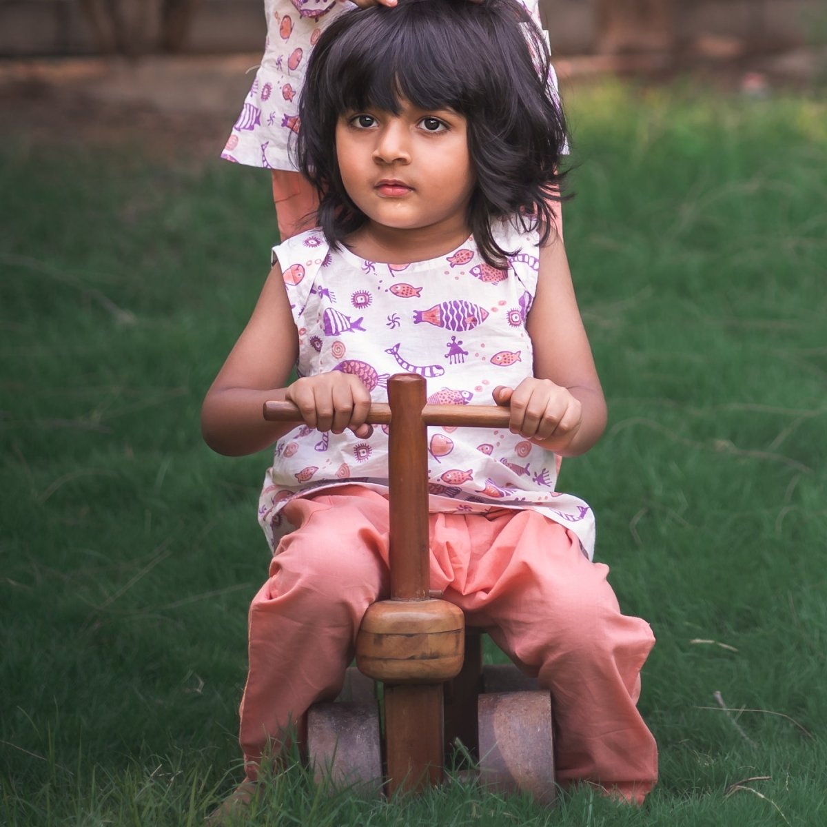Fish Print Kurta with Pants – Kids Daywear Sets by Whitewater Kids available on Brown Living™. 6 - 9 Months Peach & Purple. SKU: KOI - PCH - KURPJ - 69. Img 6.