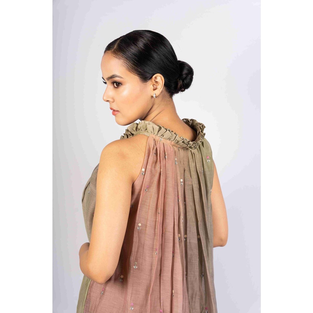 Fiza Ombre Mull Chanderi Embroidered Flared Dress – Womens Dress on Brown Living™. SKU: HD022XSN. Img 2.