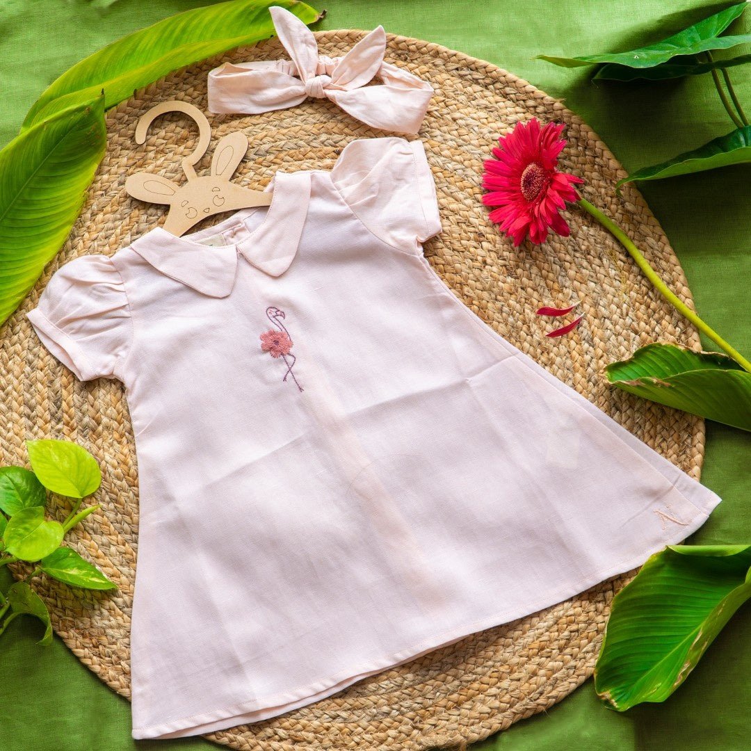 Flamingo Beauty Hemp Baby Frock Soft Eco Friendly Dress – Kids Frocks & Dresses on Brown Living™. SKU: ARN003_0-3. Img 1.