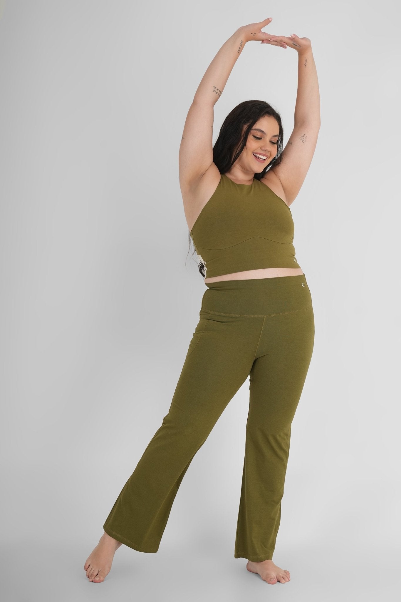 Flattering Flare Soft Yoga Pants – High Comfort Stretch Activewear – Womens Pant on Brown Living™. SKU: ELSNKLPXS. Img 2.