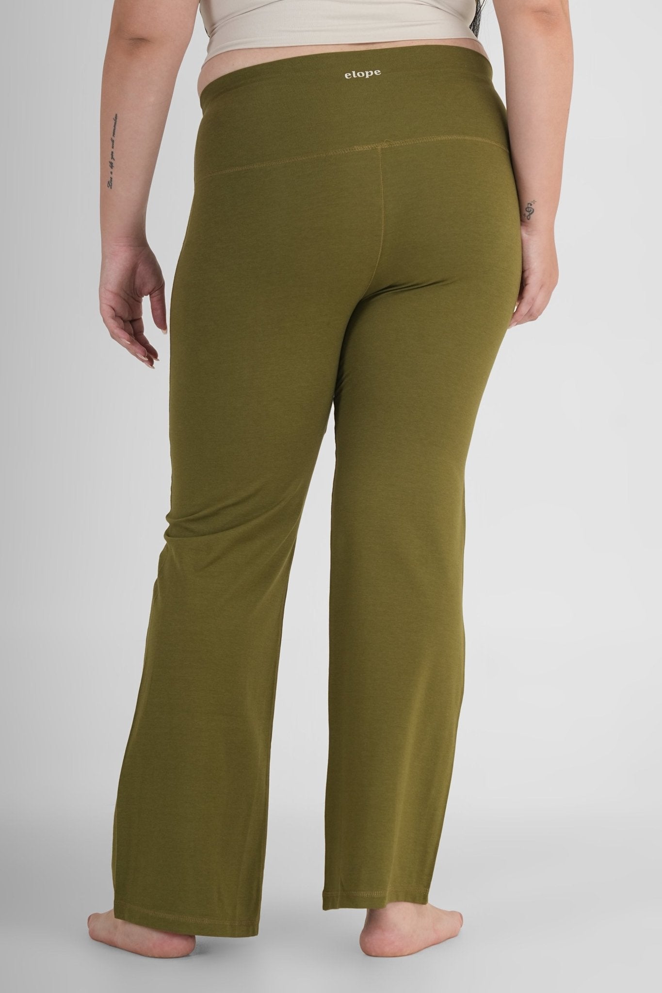 Flattering Flare Soft Yoga Pants – High Comfort Stretch Activewear – Womens Pant on Brown Living™. SKU: ELSNKLPXS. Img 9.