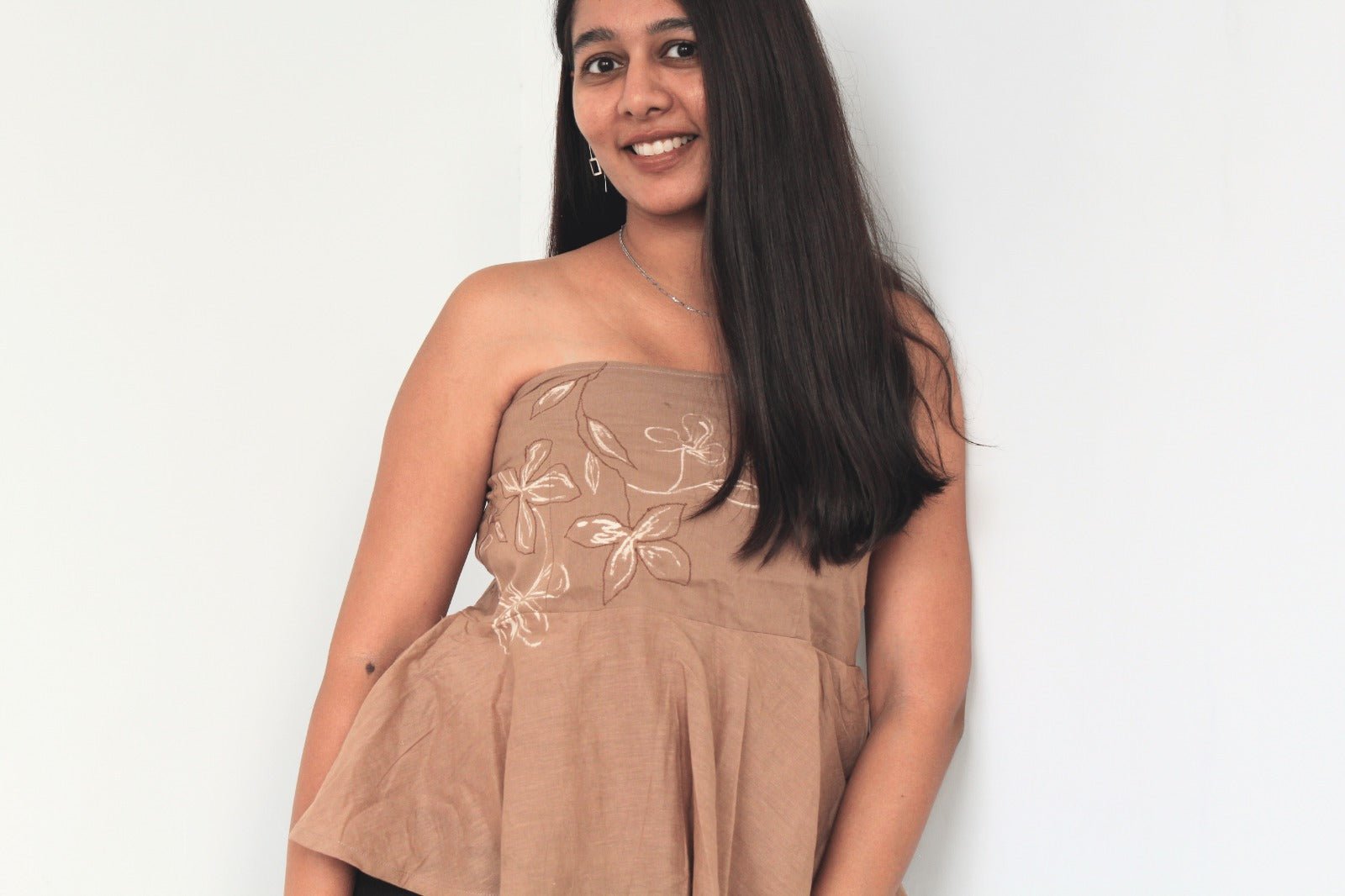 Floral Handpainted Tube Top | Artisan Painted Summer Wear – Womens Top on Brown Living™. SKU: TU18. Img 6.