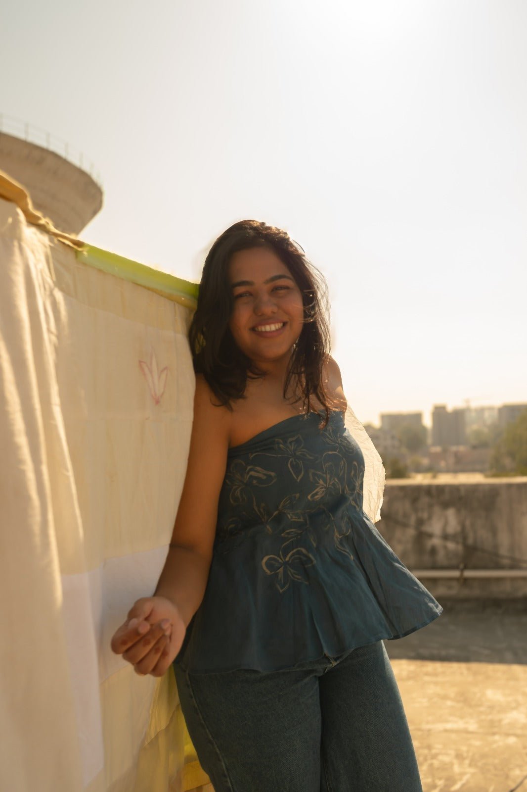 Floral Handpainted Tube Top | Artisan Painted Summer Wear – Womens Top on Brown Living™. SKU: TU23. Img 3.