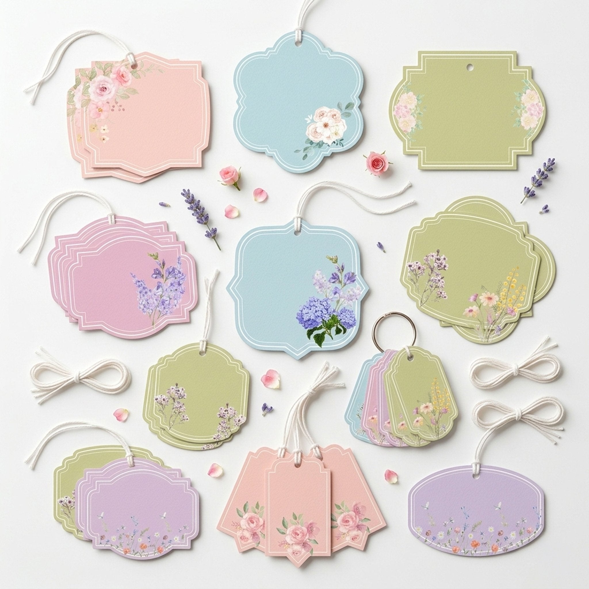Floral Note Card Gift Tags | Set of 24 Blank Message Tags – Gift Tags & Labels on Brown Living™. SKU: T7-CAGO-9KT9. Img 1.
