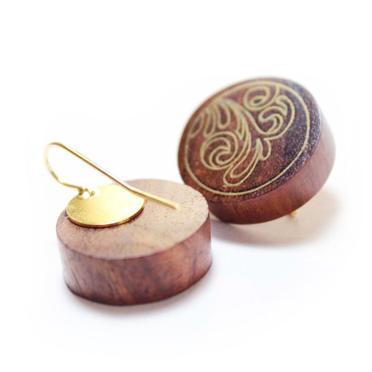 Folia Taarkashi Wooden Earrings – Brass Inlay Craft – Jewellery on Brown Living™. SKU: UATRWJ008. Img 5.