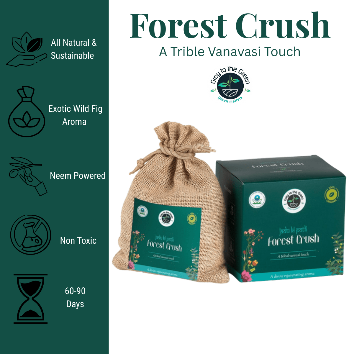 Forest Crush Aroma Pouch | Deep Woody Forest Fragrance | Natural Aroma – Fragrance Diffusers on Brown Living™. SKU: B003-ForestCrush. Img 2.