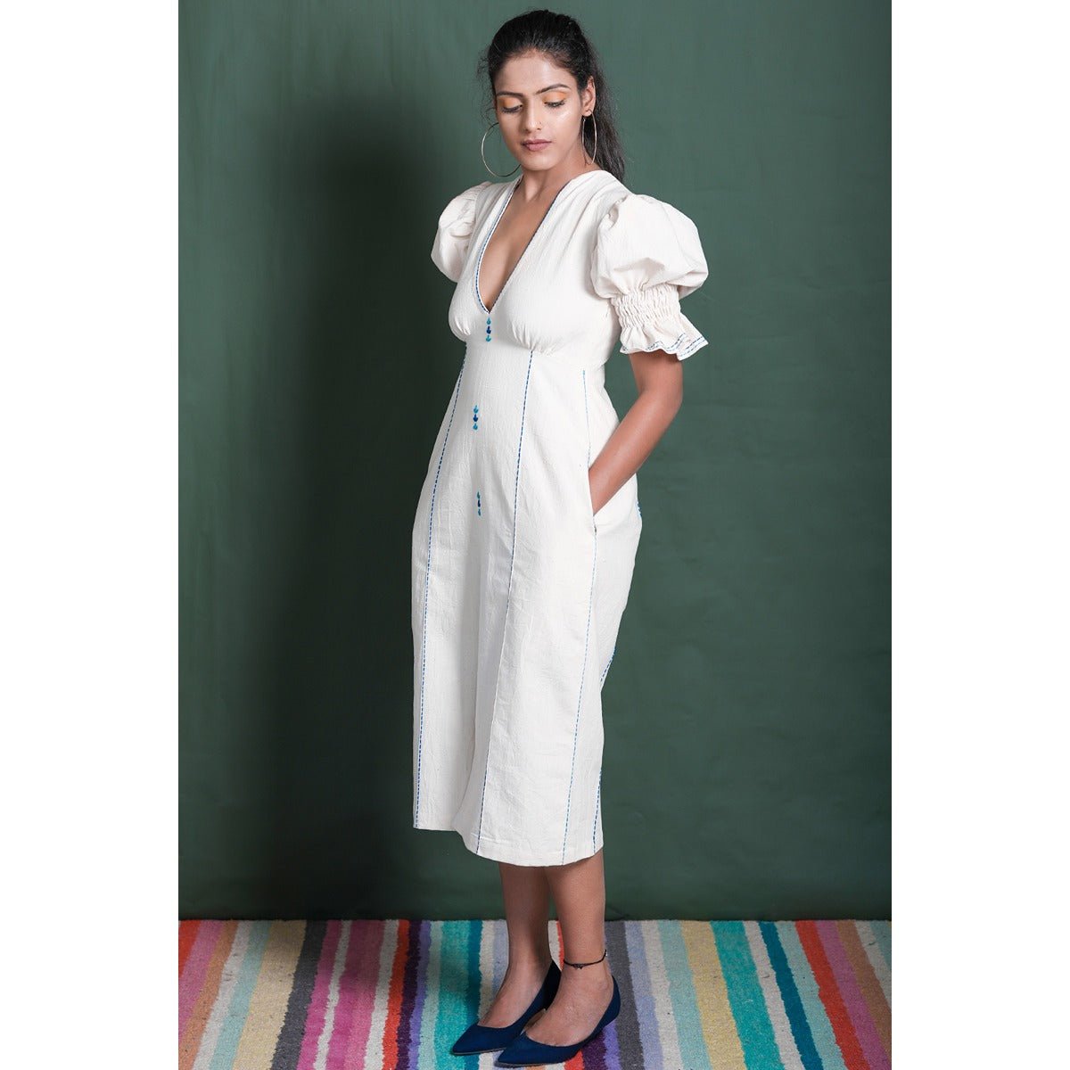 Freya Tea Length Dress | Elegant Midi Dress for Women | Timeless Style – Womens Dress on Brown Living™. SKU: DL0132XSn. Img 3.