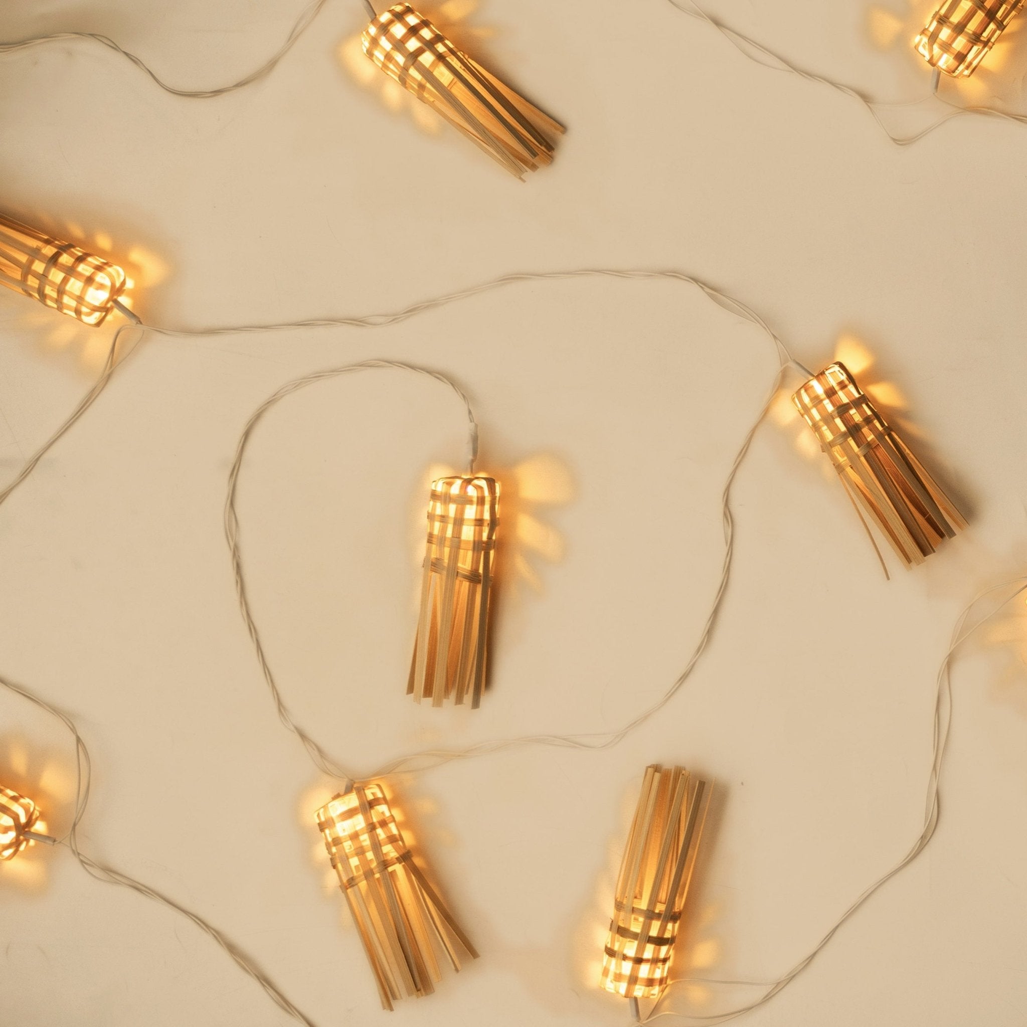 Frill Handcrafted Bamboo String Lights – Decorative Festive Lighting – Home Decor on Brown Living™. SKU: BEDE - 720Nn. Img 5.