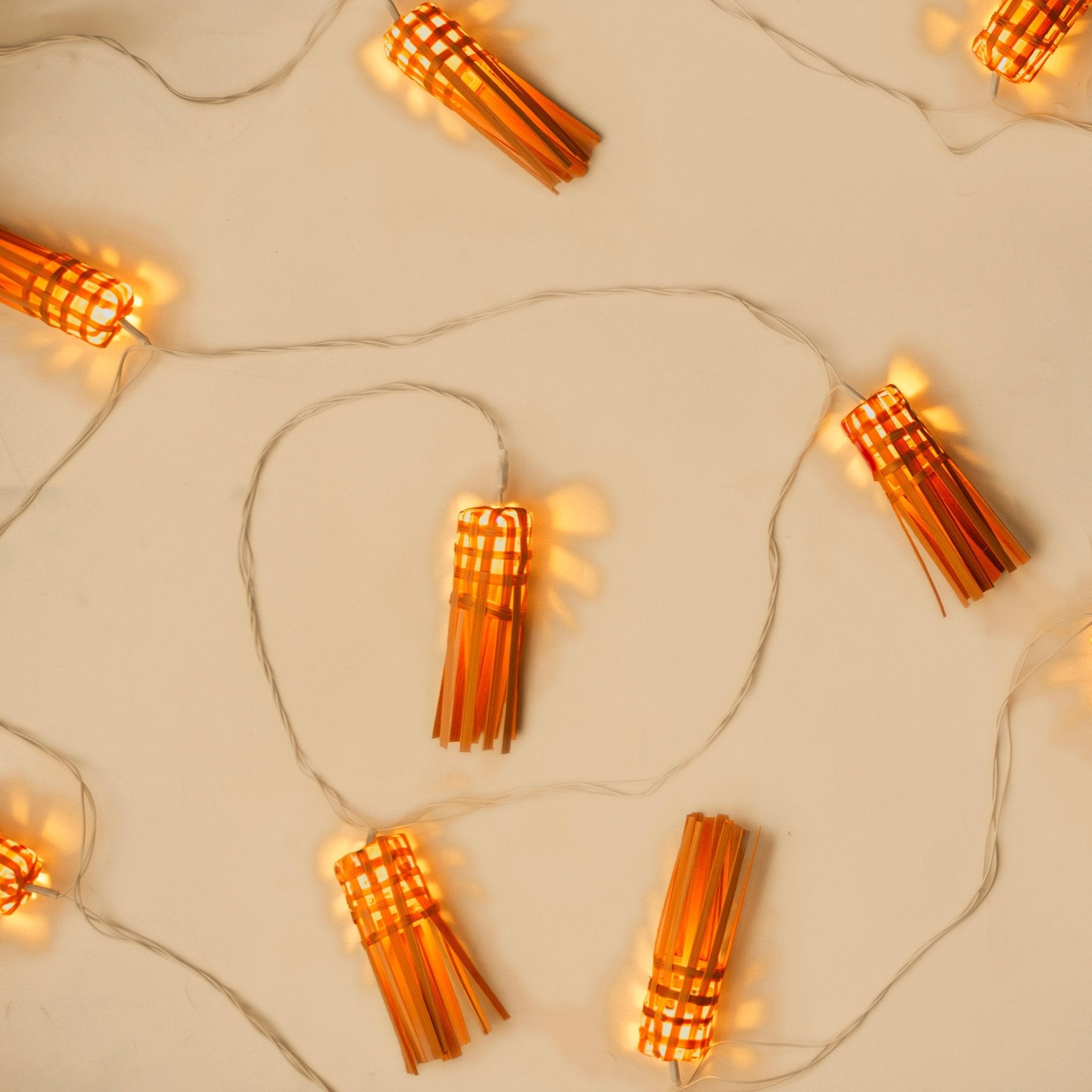 Frill Handcrafted Bamboo String Lights – Decorative Festive Lighting – Home Decor on Brown Living™. SKU: BEDE - 720OG. Img 6.