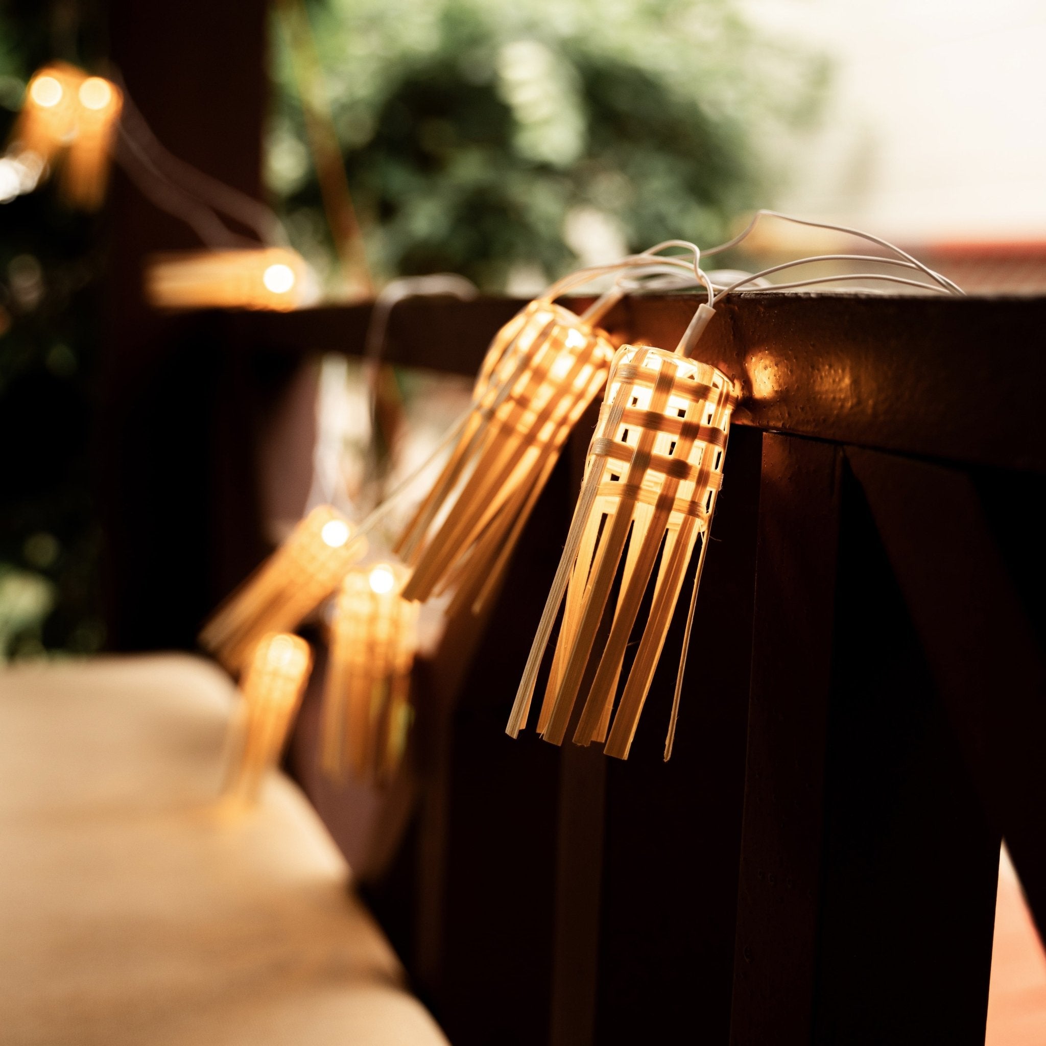 Frill Handcrafted Bamboo String Lights – Decorative Festive Lighting – Home Decor on Brown Living™. SKU: BEDE - 720R. Img 3.
