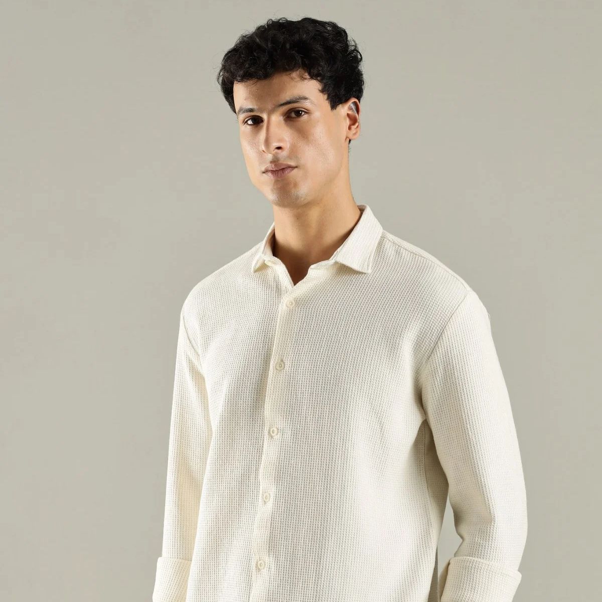 Frost Waffle Shirt – Textured Cotton Shirt for Men – Mens Shirt on Brown Living™. SKU: WH - WT - F - S. Img 4.