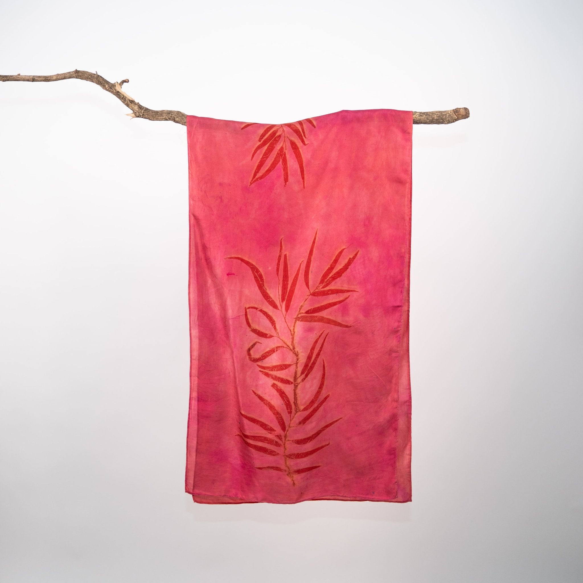 Fuschia Eucalyptus Silk Scarf – Handcrafted Natural Silk Stole – Womens Scarf on Brown Living™. SKU: scarffuschia. Img 3.