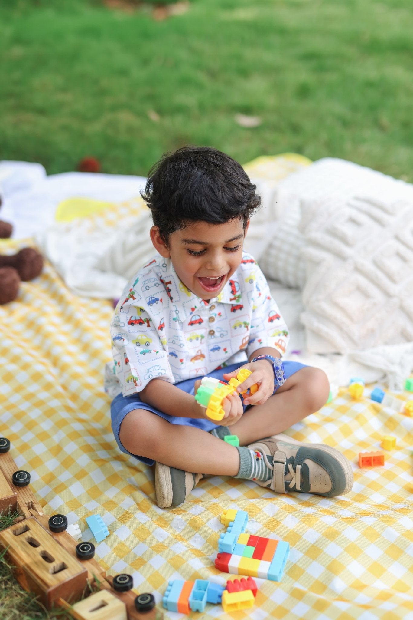 Gaadi Grid Boys Co - ord Set | Printed Comfortable Kids Outfit – Kids Daywear Sets on Brown Living™. SKU: GGB23M1. Img 1.