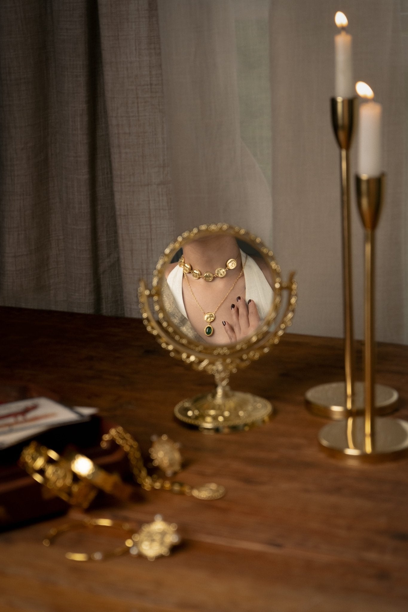 Gajraj Necklace | 18K Gold Plated Emerald Statement Necklace – Womens Necklaces on Brown Living™. SKU: NSGN04. Img 2.