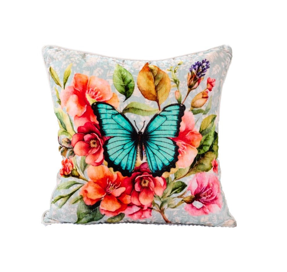 Gardenia Charm Velvet Cushion | Floral Luxury Decorative Cushion – Pillow on Brown Living™. SKU: TEE-25725. Img 3.