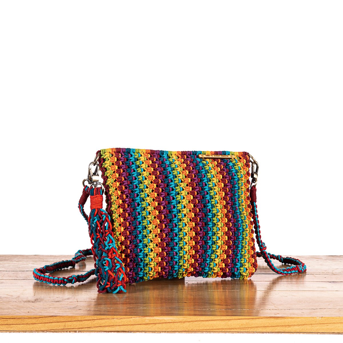 Gardenia Hand - Knotted Sling Bag | Blended Yarn Artisan Sling – Sling Bag on Brown Living™. SKU: S23MGARSLIN171-BL. Img 2.