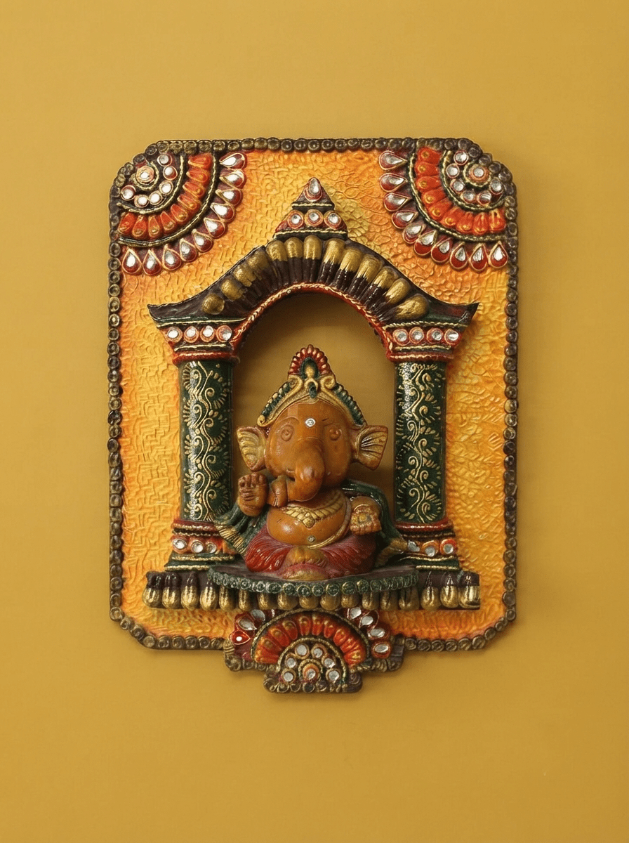 Gattu Ganesh Jharokha Wall Décor | Handcrafted Paper Mache – Home Decor on Brown Living™. SKU: PM04. Img 2.