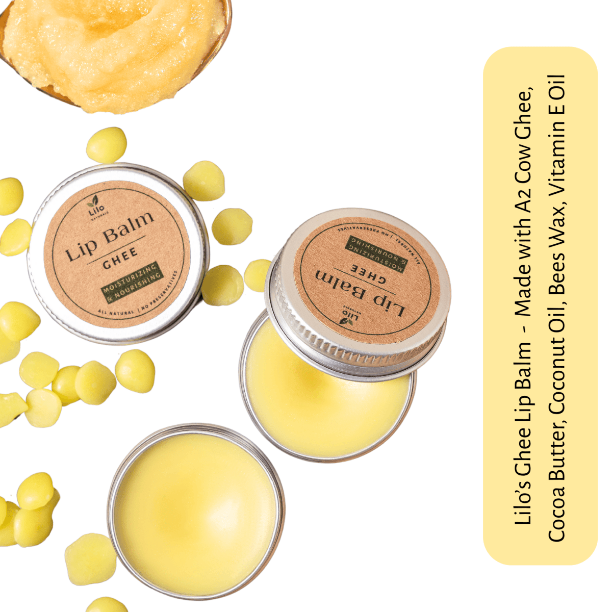 Ghee Lip Balm | For Dry, Chapped & Pigmented Lips | With A2 Cow Ghee – Lip Balms by Lilo Naturals available on Brown Living™. Pack Of 1 . SKU: SKU002 - 1. Img 1.