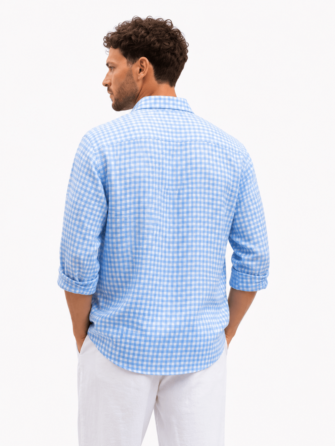 Gingham Men's Shirt | Classic Cotton Casual Shirt – Men Shirt on Brown Living™. SKU: M-CHECKS-SHIRT-BLUE-L1. Img 3.