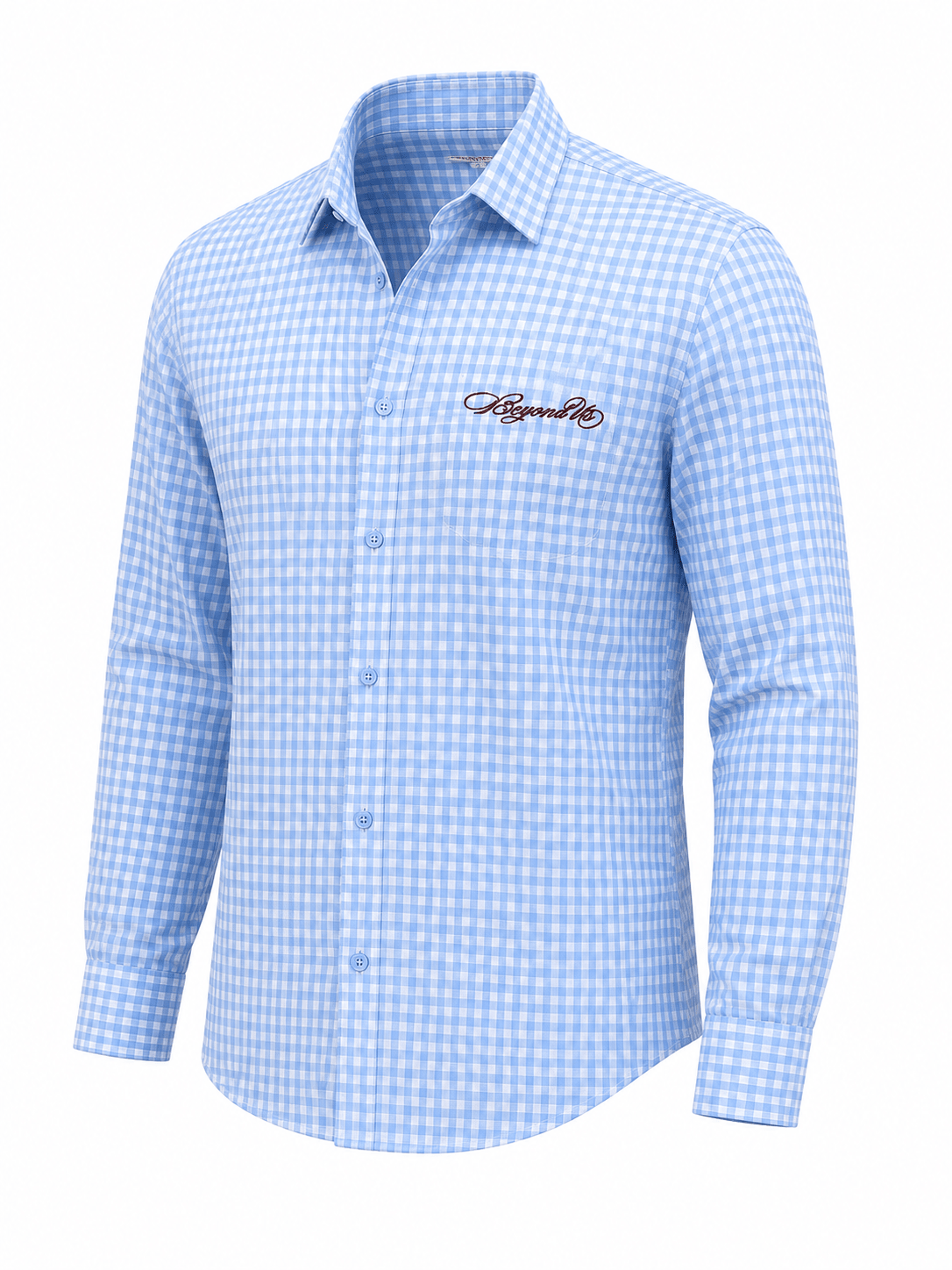 Gingham Men's Shirt | Classic Cotton Casual Shirt – Men Shirt on Brown Living™. SKU: M-CHECKS-SHIRT-BLUE-S1. Img 2.
