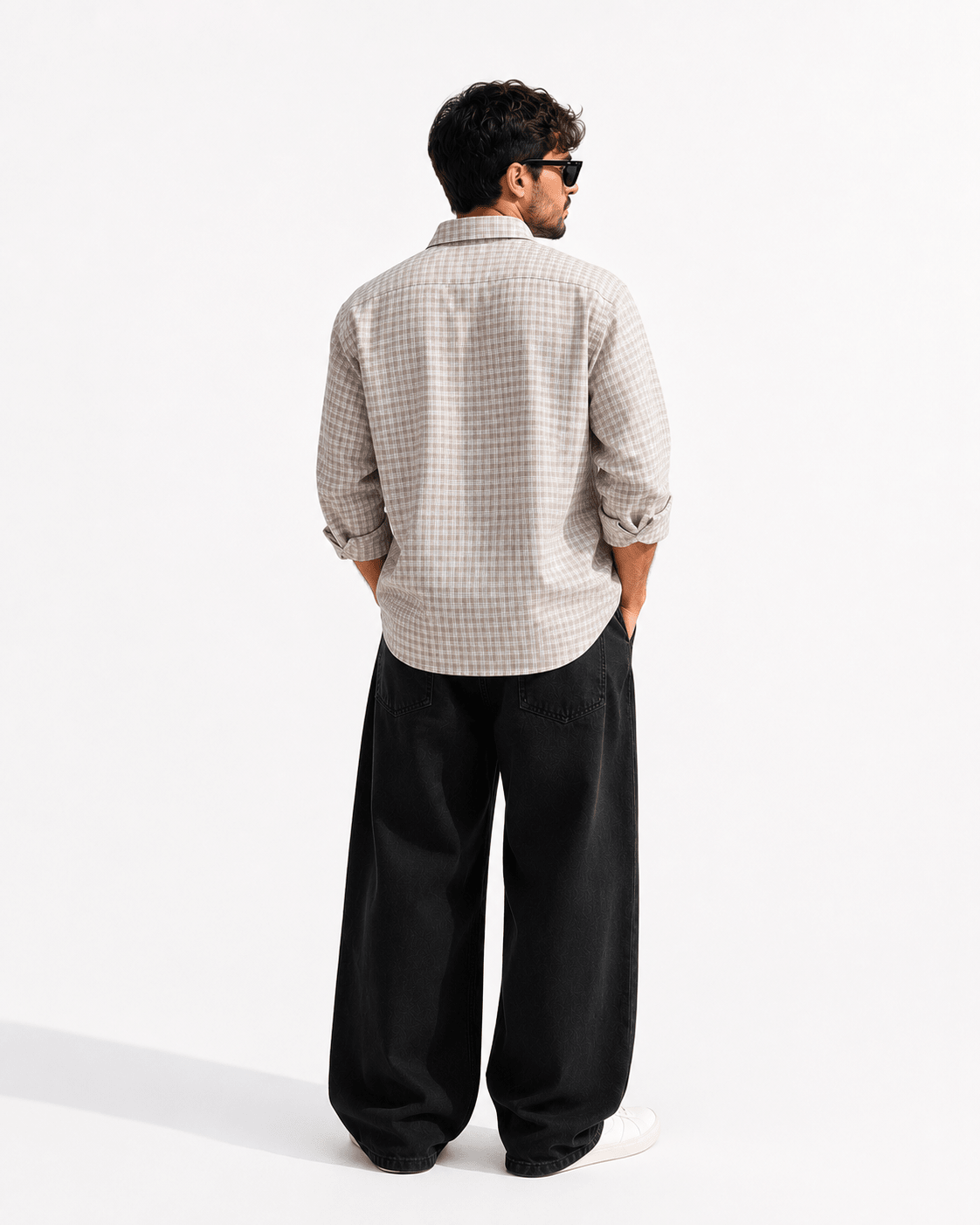 Gingham Men's Shirt | Classic Cotton Casual Shirt – Men Shirt on Brown Living™. SKU: M-CHECKS-SHIRT-GREY-XL1. Img 8.
