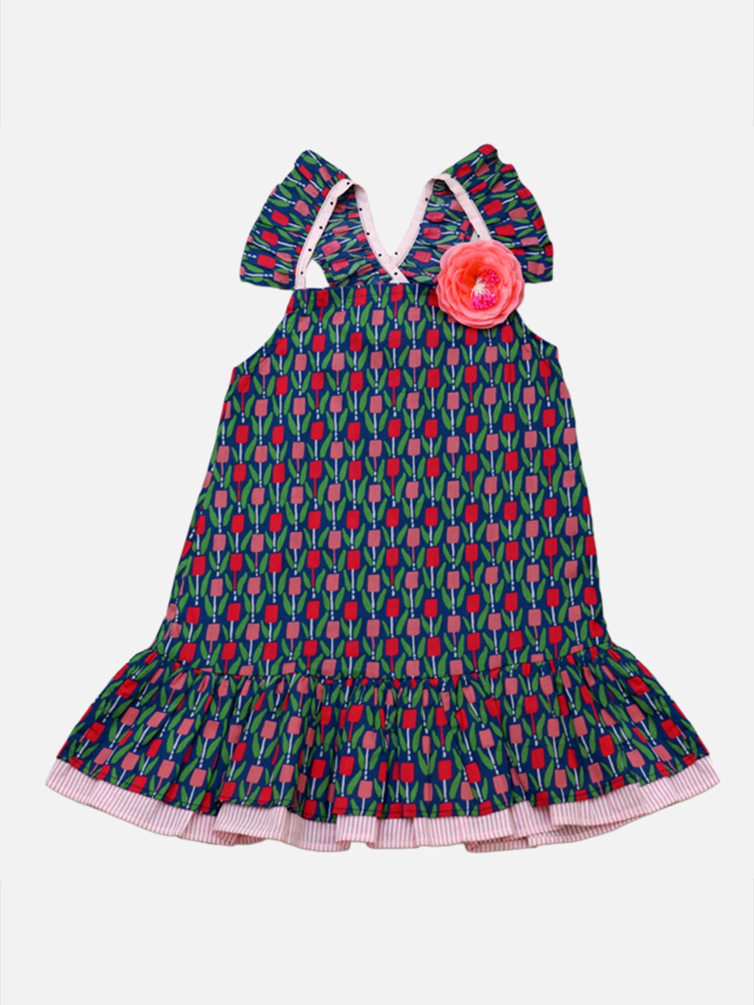 Girls Cotton Cornblue Dress Navy & Pink – Stylish Outfit for Kids – Kids Daywear Sets on Brown Living™. SKU: PG130_1. Img 1.