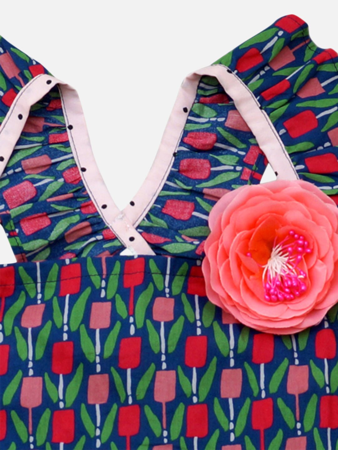 Girls Cotton Cornblue Dress Navy & Pink – Stylish Outfit for Kids – Kids Daywear Sets on Brown Living™. SKU: PG130_1. Img 3.