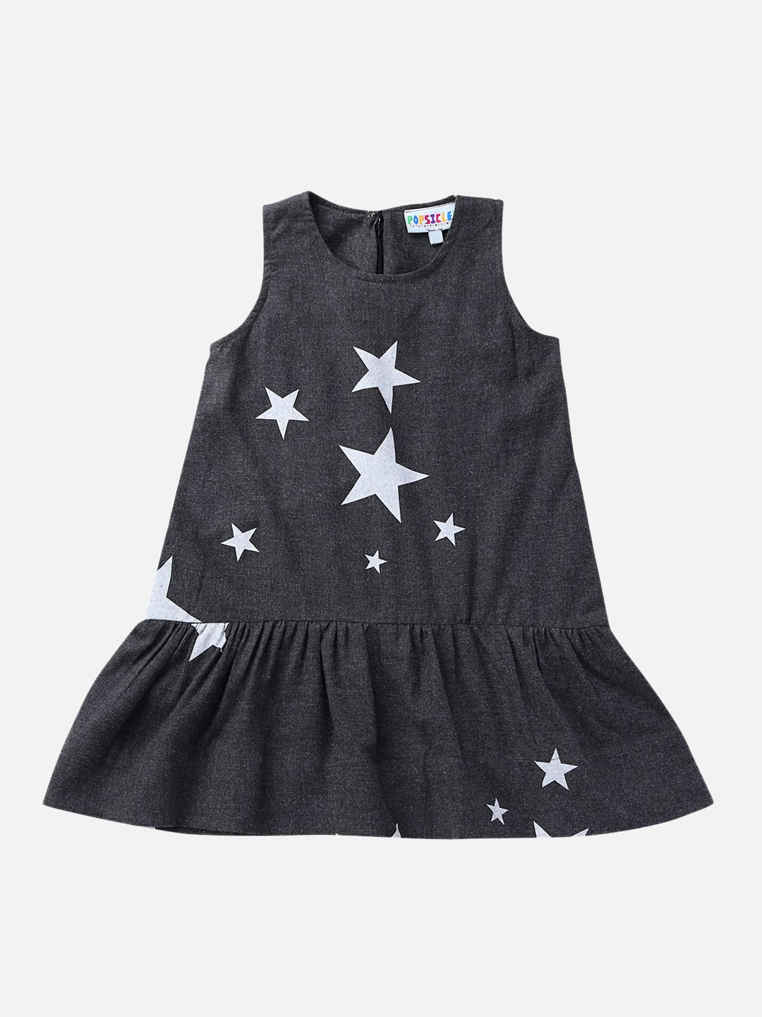 Girls Cotton Melange Starry Dress Dark Grey – Comfortable Kids Dress – Kids Daywear Sets on Brown Living™. SKU: PG096_1. Img 1.