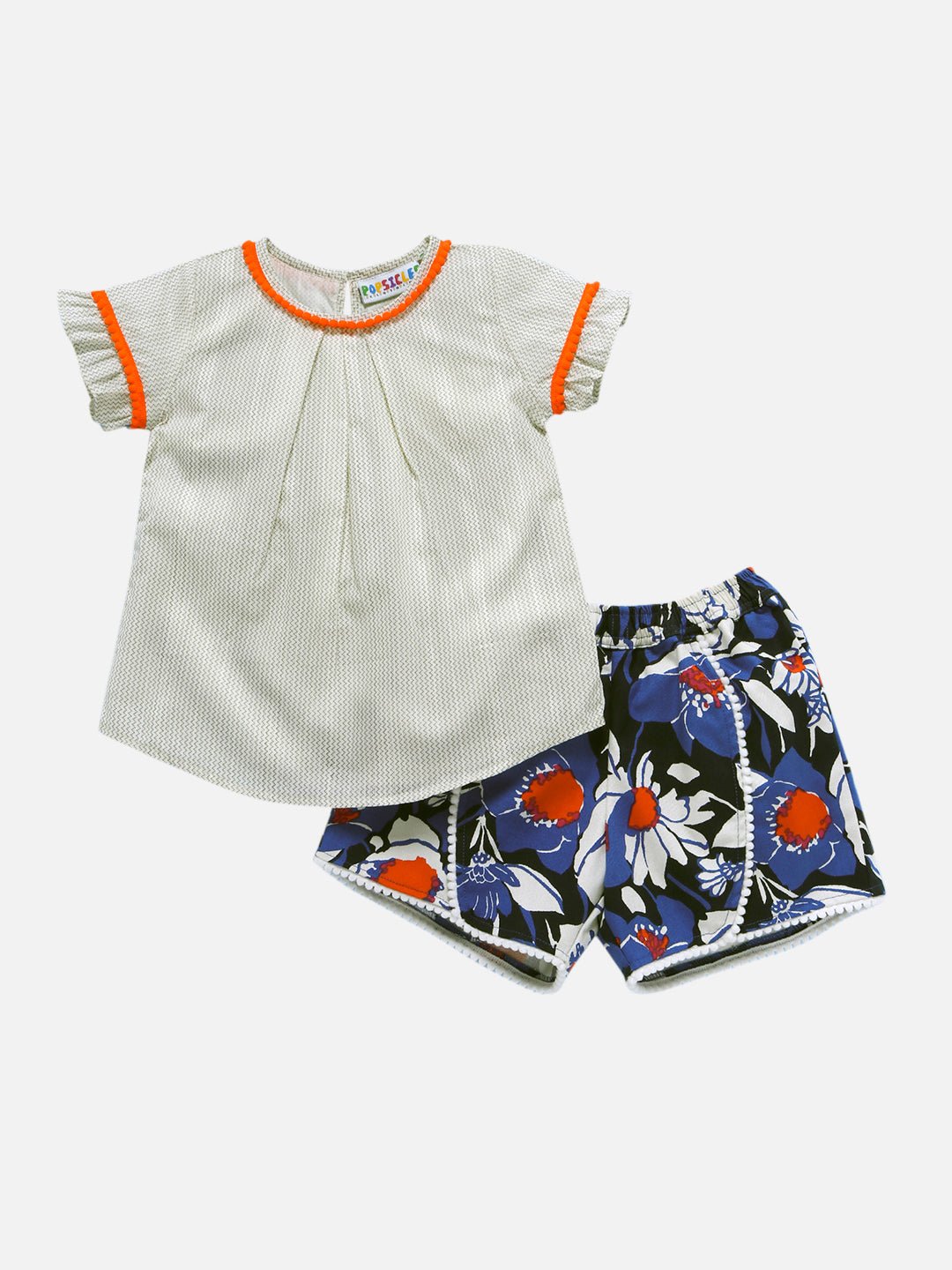 Girls Frost Top & Short Set White & Blue – Regular Fit Summer Outfit – Kids Daywear Sets on Brown Living™. SKU: PG120_1. Img 1.