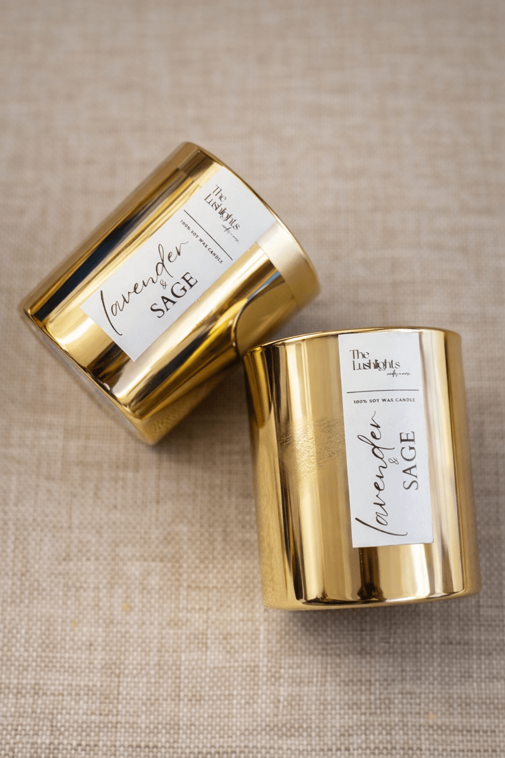 Gold Metallic Glass Candle Jar | Decorative Candle Container – Candles & Fragrances on Brown Living™. SKU: LUSH_0016. Img 3.