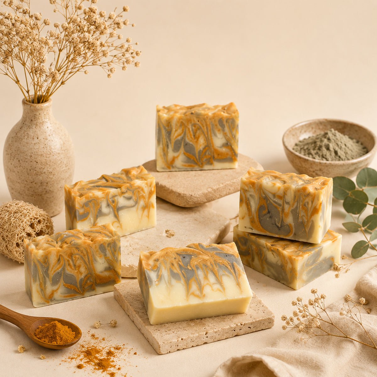Golden Harvest – Turmeric, Kaolin & Cambrian Blue Clay Soap – Soap on Brown Living™. SKU: LIN-GH-80G. Img 1.
