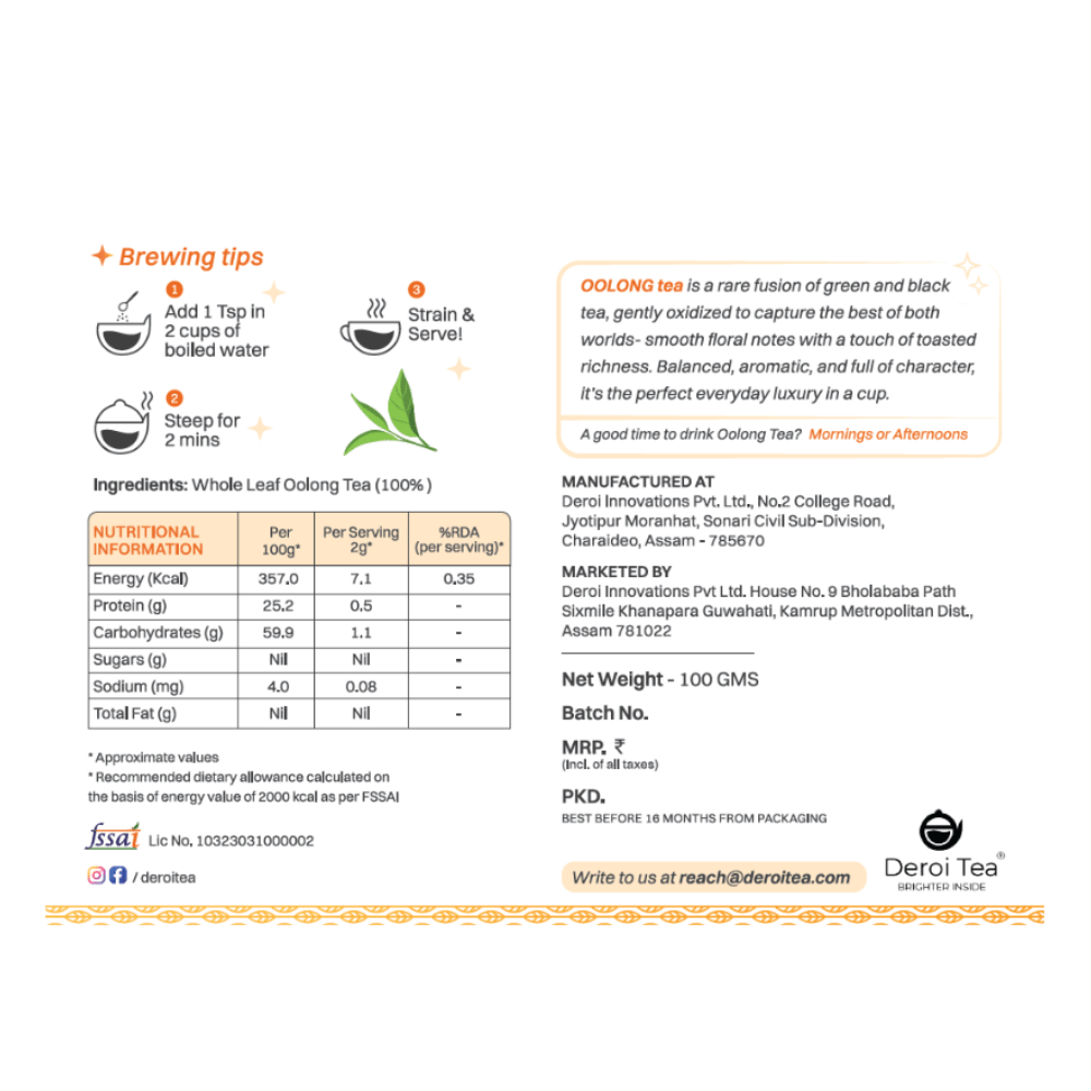 Golden Sunset Oolong Tea | Premium Whole Leaf | Assam Fresh | 100 gm – Tea on Brown Living™. SKU: DTO100. Img 7.