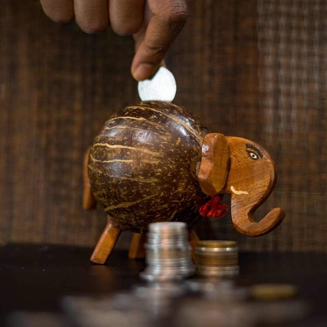 Golu Gullak - Coconut Shell Gannu Piggy Bank for Kids and Adults – Piggy Banks & Money Jars on Brown Living™. SKU: 108 - 06506 - OEP172. Img 1.