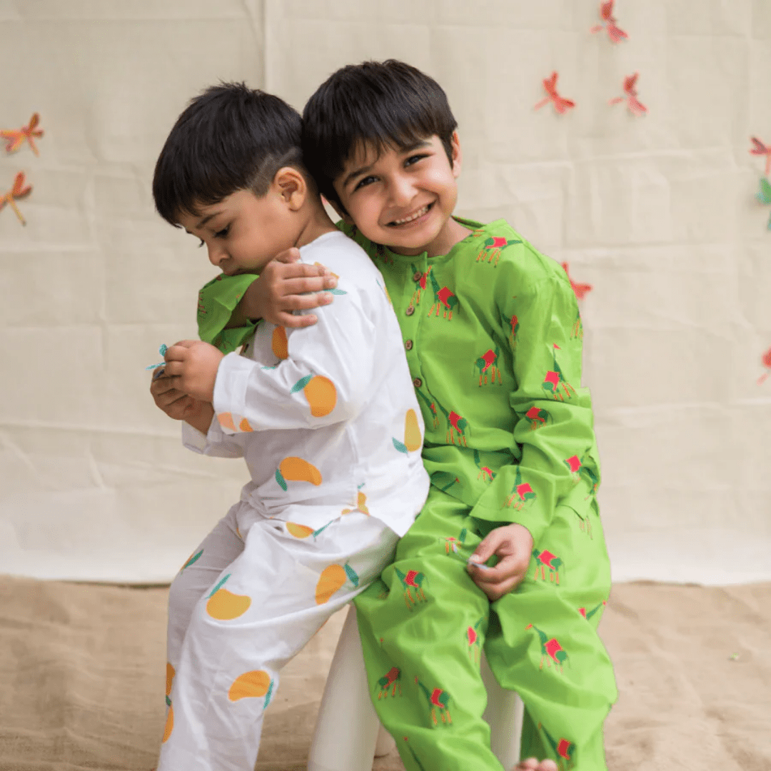 Green Triangle - Unisex Kids Cotton Nightwear – Kids Pyjamas on Brown Living™. SKU: MITHNW-071-1. Img 2.