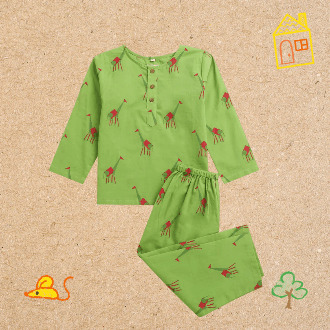 Green Triangle - Unisex Kids Cotton Nightwear – Kids Pyjamas on Brown Living™. SKU: MITHNW-071-1. Img 3.